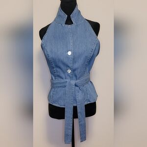 Chic Denim Halter Top with Belt